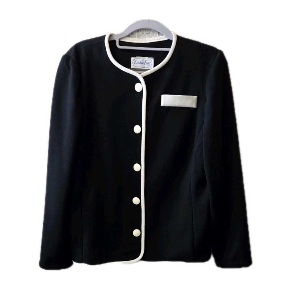 Leslie Fay Vintage Black White Trim Jacket Blazer Women's 12‎ Made USA